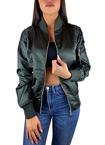 Worldclassca Damen Bomber Jacke LEICHT ÜBERGANGSJACKE GLÄNZEND FREIZET Bomberjacke Jacket Blouson Piloten FRÜHLING Sommer Fliegerjacke Blogger MIT REIßVERSCHLUSS NEU XS-L 34-40 (XS, Grün-glänzend) von Worldclassca