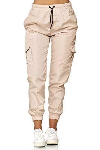 Worldclassca Damen Cargohose Jogginghose Uni Windbreaker GLÄNZEND Hose EINFARBIG Fitnesshose Sweatpants Freizeithose Fitness Blogger XS-XL 34-42 NEU (L, Beige) von Worldclassca