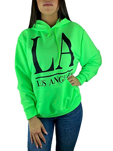 Worldclassca Damen Kapuzenpullover LOS Angeles Sweatshirt Sommer Hoodie Langarmshirt Oberteil Pulli Fitness Sport VIELE Farben Blogger NEU (M/L - 40/42, Grün-Weiss) von Worldclassca