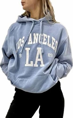 Worldclassca Damen Mädchen Oversized Hoodie Colloge Kapuzenpullover Lounge Sweatshirt Bedruckt LA Los Angeles Freizeit Sport Langarmshirt Oberteil Pulli (Skyblau) von Worldclassca