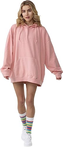 Worldclassca Damen Mädchen Oversized Hoodie Uni Colloge Kapuzenpullover Einfarbig Lounge Sweatshirt Freizeit Sport Langarmshirt Oberteil Pulli Einheitsgrösse S-XL Neu (Aprikot) von Worldclassca