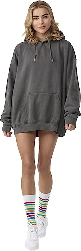 Worldclassca Damen Mädchen Oversized Hoodie Uni Colloge Kapuzenpullover Einfarbig Lounge Sweatshirt Freizeit Sport Langarmshirt Oberteil Pulli Einheitsgrösse S-XL Neu (Grau) von Worldclassca