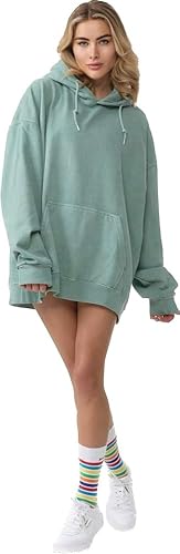 Worldclassca Damen Mädchen Oversized Hoodie Uni Colloge Kapuzenpullover Einfarbig Lounge Sweatshirt Freizeit Sport Langarmshirt Oberteil Pulli Einheitsgrösse S-XL Neu (Mint) von Worldclassca