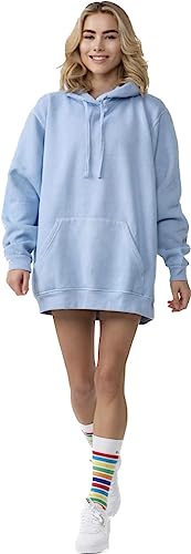 Worldclassca Damen Mädchen Oversized Hoodie Uni Colloge Kapuzenpullover Einfarbig Lounge Sweatshirt Freizeit Sport Langarmshirt Oberteil Pulli Einheitsgrösse S-XL Neu (Skyblau) von Worldclassca