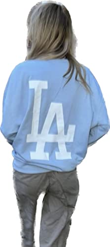 Worldclassca Damen Oversized Sweatshirt Shirt Loungewear Homewear Sweater Bedruckt Schriftzug LA College Uni Freizeit Langarmshirt Oberteil Pullover (Blau) von Worldclassca