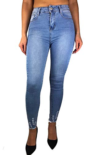 Worldclassca Damen Skinny Jeans HIGH Waist RÖHRENJEANS Denim DAMENJEANS Hose Stretch Blogger Fashion Freizeithose Damenhose Party Hose MIT Tasche Used Look XS-XL (S (36), Hellblau-Light Blue) von Worldclassca