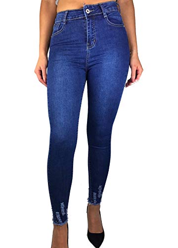 Worldclassca Damen Skinny Jeans HIGH Waist RÖHRENJEANS Denim DAMENJEANS Hose Stretch Blogger Fashion Freizeithose Damenhose Party Hose MIT Tasche Used Look XS-XL (XL (42), Blau-Blue) von Worldclassca