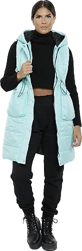 Worldclassca Damen Steppweste LANG MIT Kapuze Weste ÄRMELLOS Outdoor Steppmantel ÜBERGANGSJACKE Herbst Winter GESTEPPT WARM Jacke Blogger Fashion NEU S-XL (XL, Türkis) von Worldclassca