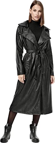 Worldclassca Damen TRENCHCOAT Mantel Kunstleder mit Gürtel Reverskragen Schwarz Blogger (as3, alpha, one_size, regular, regular, Schwarz) von Worldclassca