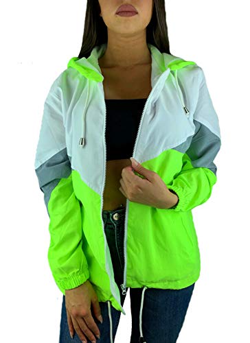 Worldclassca Damen Windbreaker Festival Jacke Block 90s Blouson Regen Kapuzenjacke Bomberjacke FRÜHLING Herbst Sommer ÜBERGANGSJACKE REIßVERSCHLUSS WASSERABWEISEND Blogger XS-XL (S, Gelb-Neon) von Worldclassca