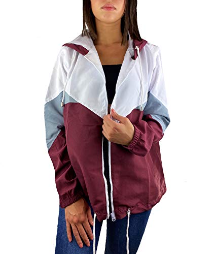 Worldclassca Damen Windbreaker Festival Jacke Block 90s Blouson Regen Kapuzenjacke Bomberjacke FRÜHLING Herbst Sommer ÜBERGANGSJACKE REIßVERSCHLUSS WASSERABWEISEND Blogger XS-XL (XL, Bordeaux) von Worldclassca