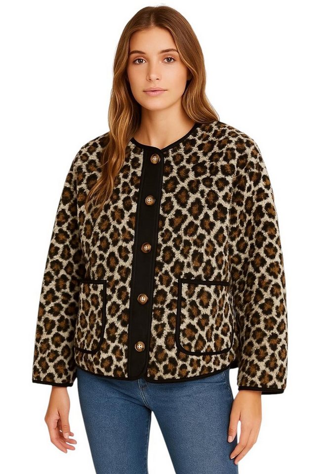 Worldclassca Fellimitatjacke Worldclassca Teddy Jacke Warm Kuschelig Leopard Optik Kurz Plüchjacke Animal Muster von Worldclassca