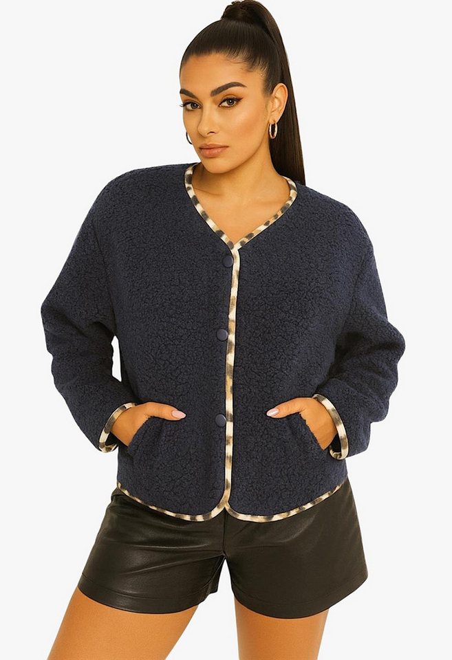 Worldclassca Fellimitatjacke Worldclassca Teddy Jacke Warm Kuschelig Leopard Optik Kurz Plüchjacke Animal Muster von Worldclassca