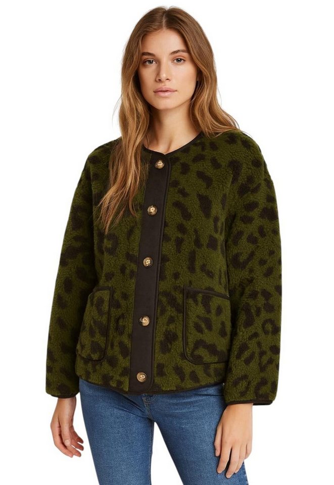 Worldclassca Fellimitatjacke Worldclassca Teddy Jacke Warm Kuschelig Leopard Optik Kurz Plüchjacke Animal Muster von Worldclassca