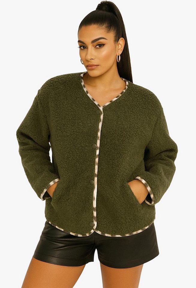 Worldclassca Fellimitatjacke Worldclassca Teddy Jacke Warm Kuschelig Leopard Optik Kurz Plüchjacke Animal Muster von Worldclassca