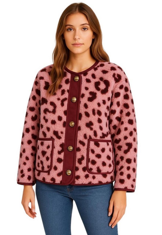 Worldclassca Fellimitatjacke Worldclassca Teddy Jacke Warm Kuschelig Leopard Optik Kurz Plüchjacke Animal Muster von Worldclassca