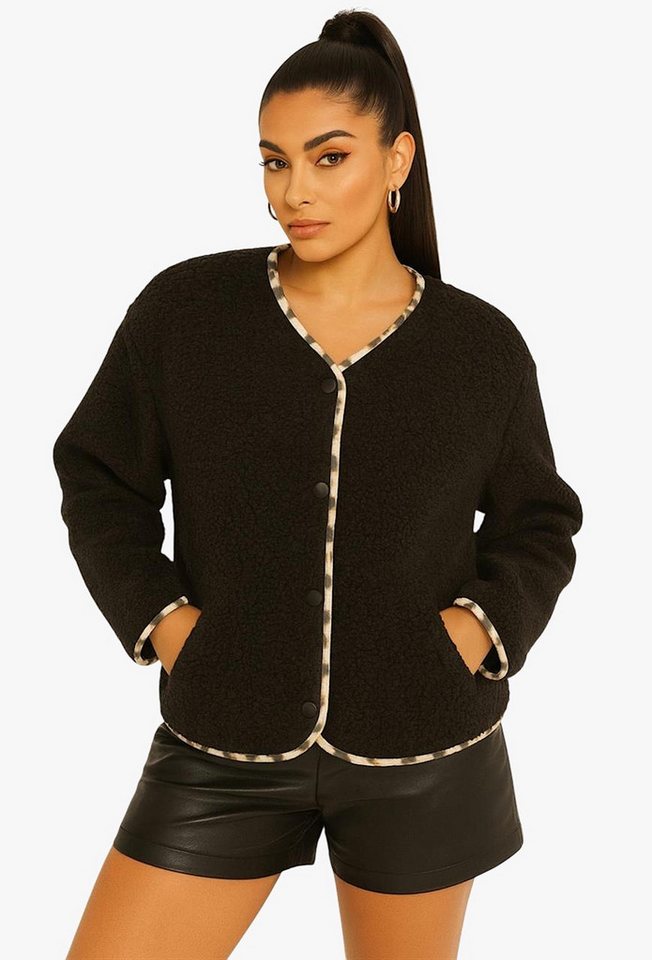 Worldclassca Fellimitatjacke Worldclassca Teddy Jacke Warm Kuschelig Leopard Optik Kurz Plüchjacke Animal Muster von Worldclassca