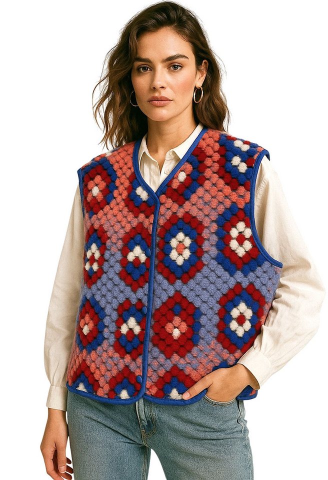 Worldclassca Fellimitatweste Worldclassca Teddy Weste Retro Mandala Optik Kuschelig Ärmellos Neue Kollektion - Stilvolle und gemütliche Mode für Damen von Worldclassca