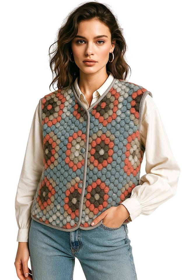 Worldclassca Fellimitatweste Worldclassca Teddy Weste Retro Mandala Optik Kuschelig Ärmellos Neue Kollektion - Stilvolle und gemütliche Mode für Damen von Worldclassca