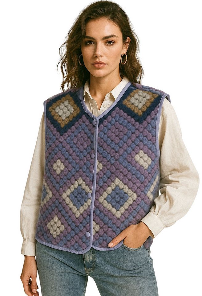Worldclassca Fellimitatweste Worldclassca Teddy Weste Retro Mandala Optik Kuschelig Ärmellos Neue Kollektion - Stilvolle und gemütliche Mode für Damen von Worldclassca