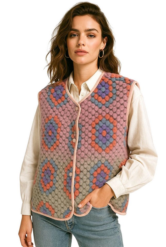 Worldclassca Fellimitatweste Worldclassca Teddy Weste Retro Mandala Optik Kuschelig Ärmellos Neue Kollektion - Stilvolle und gemütliche Mode für Damen von Worldclassca