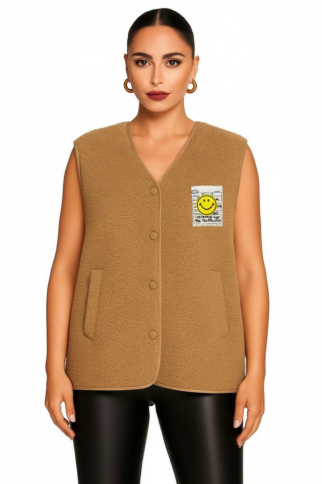 Worldclassca Fellimitatweste Worldclassca Teddy Weste Smiley Kuschelig Kurz Herbst Winter Ärmellos Neue Kollektion - Stilvolle und gemütliche Mode für Damen von Worldclassca