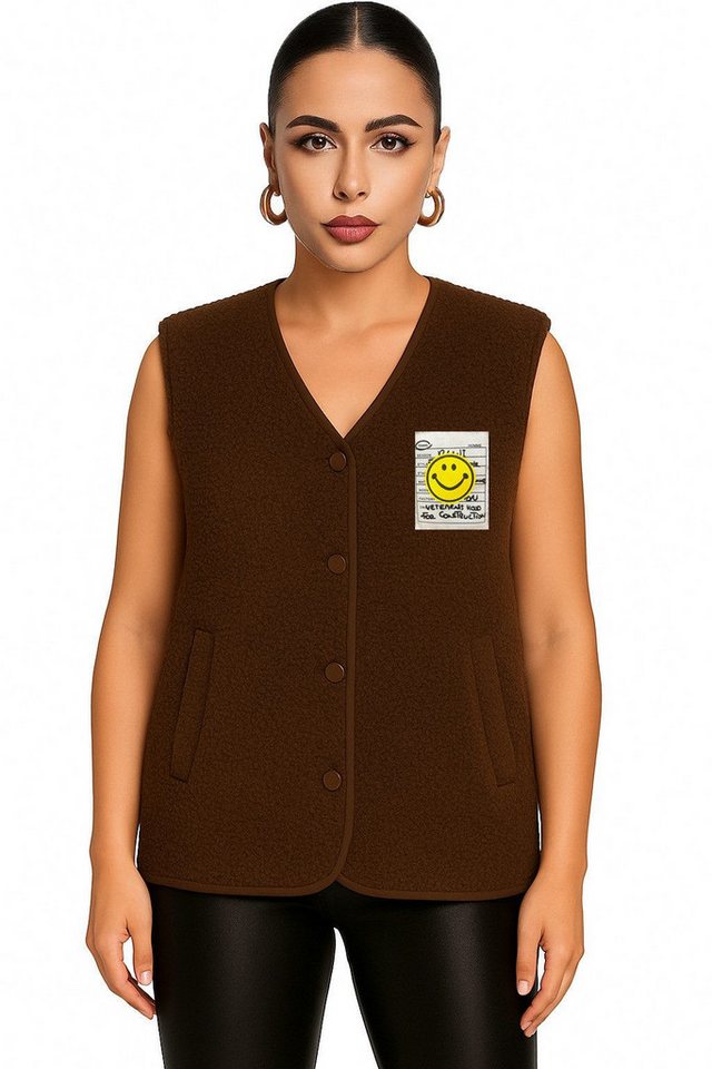 Worldclassca Fellimitatweste Worldclassca Teddy Weste Smiley Kuschelig Kurz Herbst Winter Ärmellos Neue Kollektion - Stilvolle und gemütliche Mode für Damen von Worldclassca