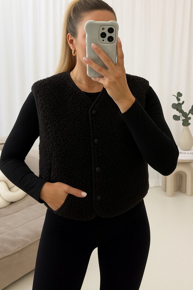 Worldclassca Fellimitatweste Worldclassca Teddy Weste Warm Kuschelig Kurz Herbst Winter Ärmellos Neue Kollektion - Stilvolle und gemütliche Mode für Damen von Worldclassca