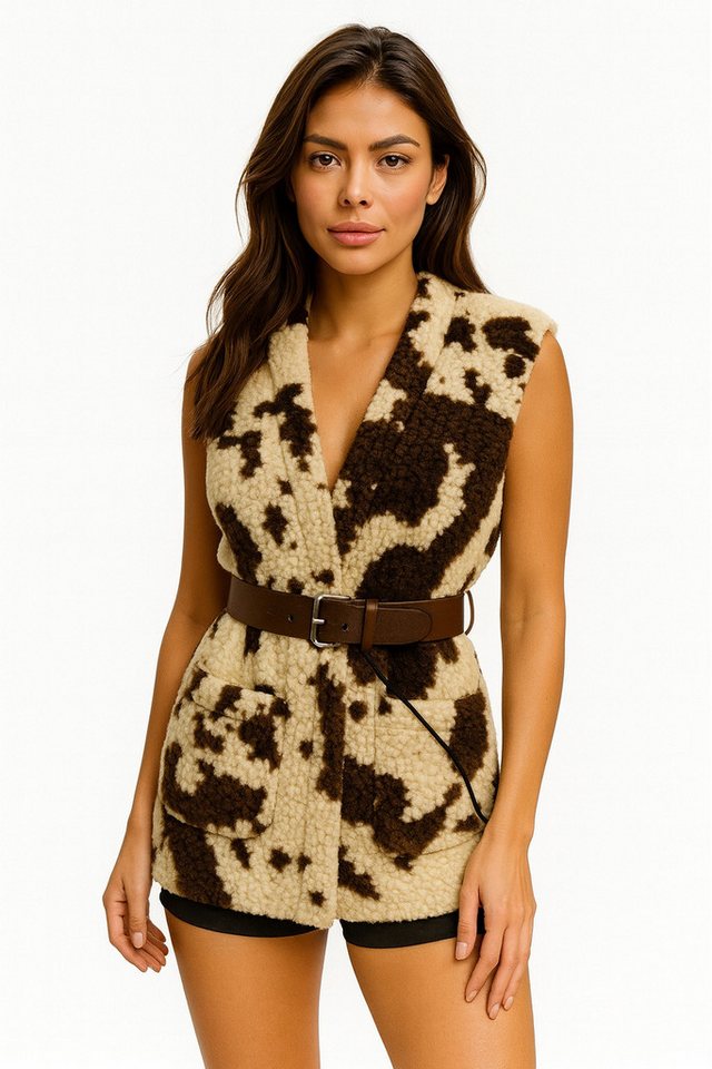 Worldclassca Fellimitatweste Worldclassca Teddy Weste Warm Kuschelig Lang mit Gürtel Ärmellos Neue Kollektion - Stilvolle und gemütliche Mode für Damen von Worldclassca