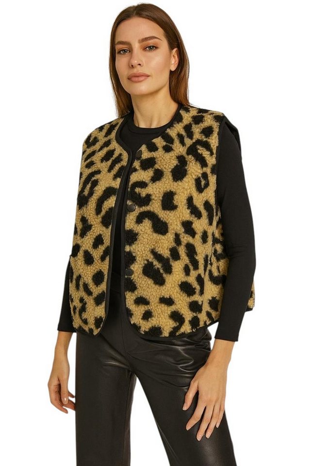 Worldclassca Fellimitatweste Worldclassca Teddy Weste Warm Kuschelig Leopard Optik Kurz Ärmellos Neue Kollektion - Stilvolle und gemütliche Mode für Damen von Worldclassca