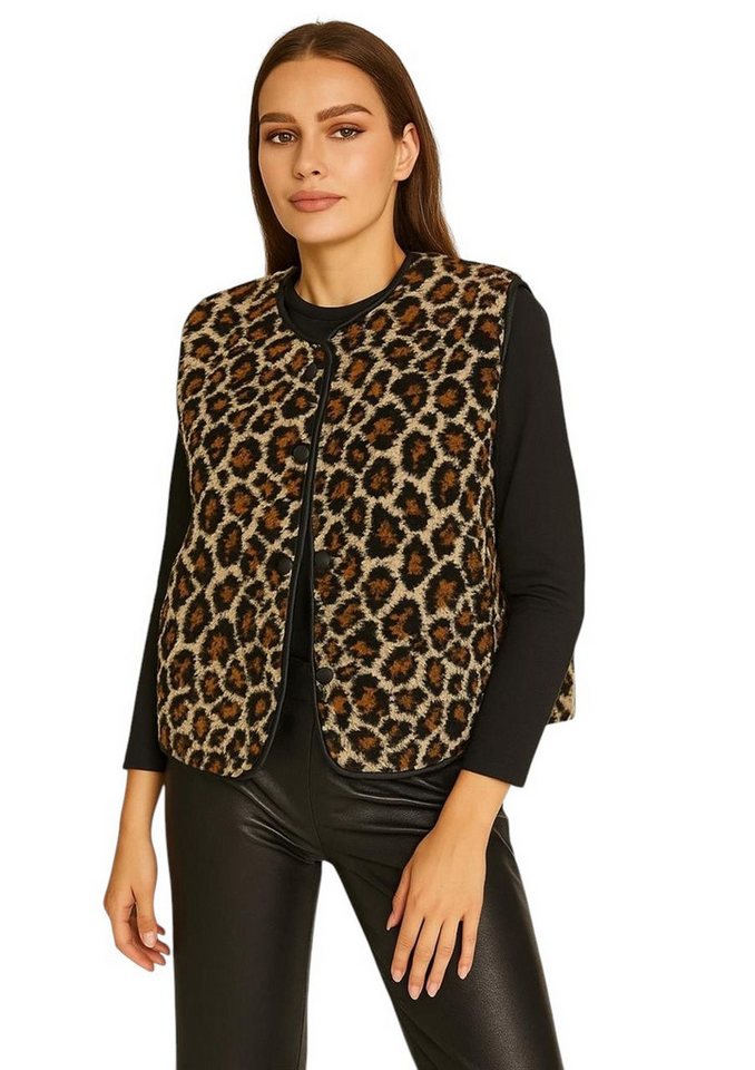 Worldclassca Fellimitatweste Worldclassca Teddy Weste Warm Kuschelig Leopard Optik Kurz Ärmellos Neue Kollektion - Stilvolle und gemütliche Mode für Damen von Worldclassca