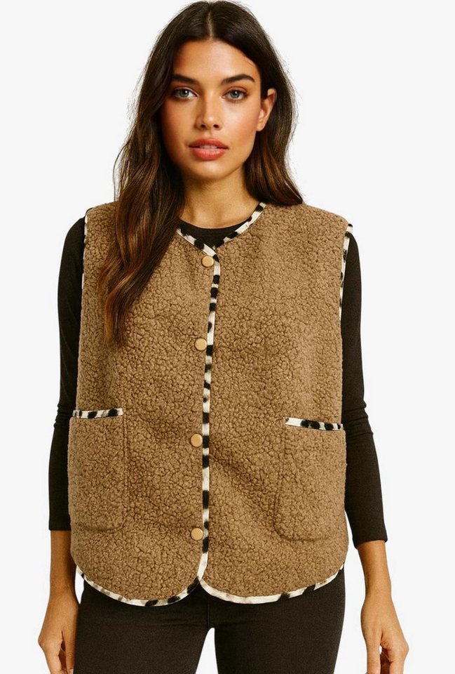 Worldclassca Fellimitatweste Worldclassca Teddy Weste Warm Kuschelig Leopard Optik Kurz Ärmellos Neue Kollektion - Stilvolle und gemütliche Mode für Damen von Worldclassca