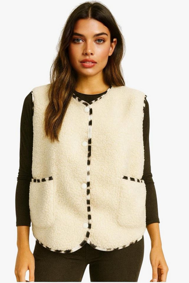 Worldclassca Fellimitatweste Worldclassca Teddy Weste Warm Kuschelig Leopard Optik Kurz Ärmellos Neue Kollektion - Stilvolle und gemütliche Mode für Damen von Worldclassca