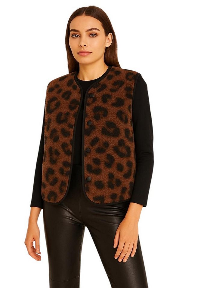 Worldclassca Fellimitatweste Worldclassca Teddy Weste Warm Kuschelig Leopard Optik Kurz Ärmellos Neue Kollektion - Stilvolle und gemütliche Mode für Damen von Worldclassca