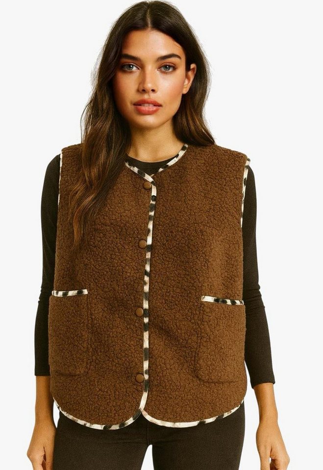 Worldclassca Fellimitatweste Worldclassca Teddy Weste Warm Kuschelig Leopard Optik Kurz Ärmellos Neue Kollektion - Stilvolle und gemütliche Mode für Damen von Worldclassca