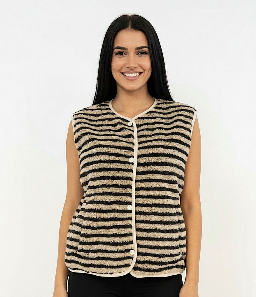 Worldclassca Fellimitatweste Worldclassca Teddy Weste Warm Kuschelig Streifen Kurz Ärmellos Neue Kollektion - Stilvolle und gemütliche Mode für Damen von Worldclassca
