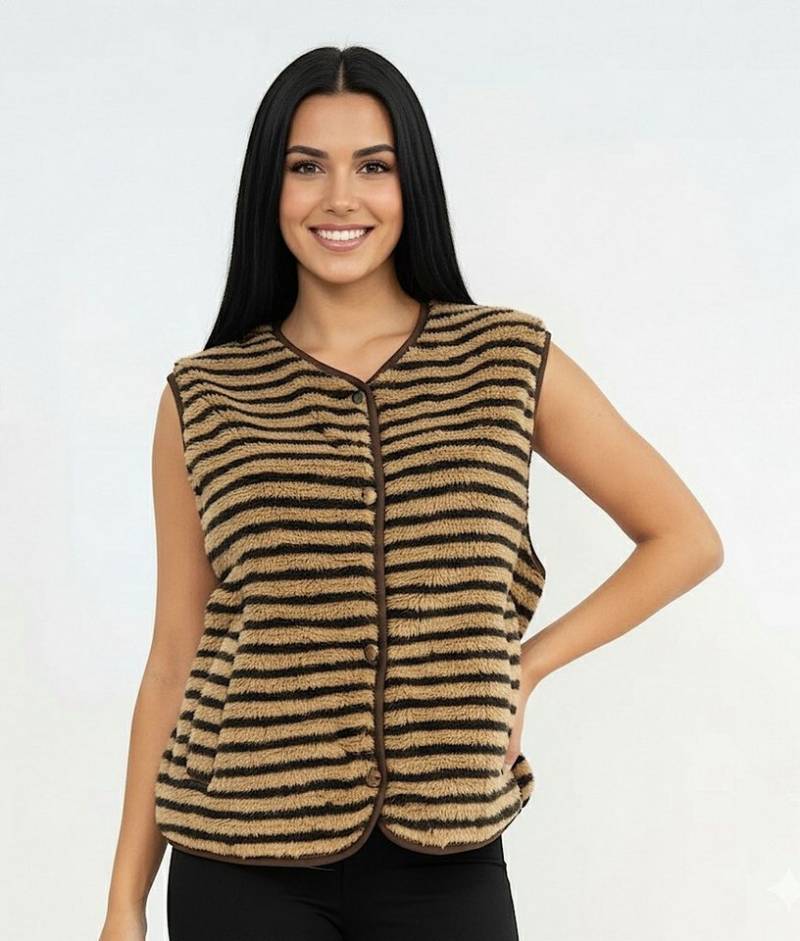 Worldclassca Fellimitatweste Worldclassca Teddy Weste Warm Kuschelig Streifen Kurz Ärmellos Neue Kollektion - Stilvolle und gemütliche Mode für Damen von Worldclassca