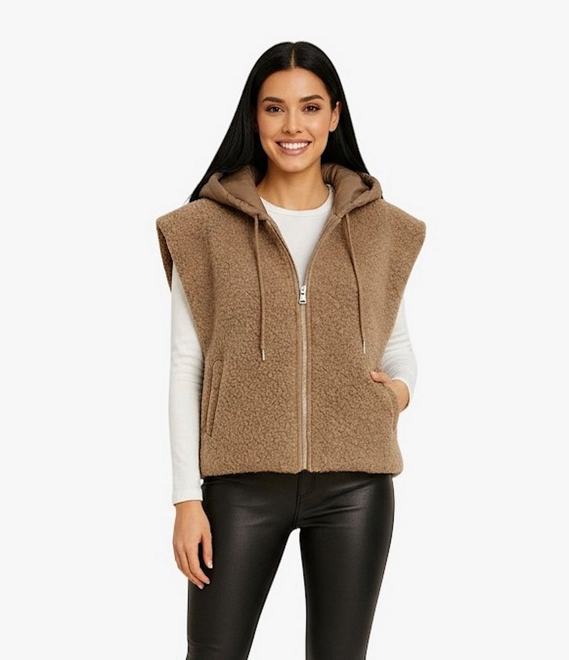 Worldclassca Fellimitatweste Worldclassca Teddy Weste Warm Kuschelig Zipper Kapuze Winter Ärmellos Neue Kollektion - Stilvolle und gemütliche Mode für Damen von Worldclassca
