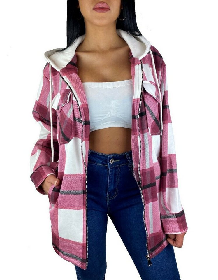 Worldclassca Flanellhemd Worldclassca DAMEN HEMDJACKE KARIERT MIT KAPUZE HOLZFÄLLERHEMD (1-tlg) OVERSIZED HOODIE KAROHEMD BLOGGER XS-XL von Worldclassca