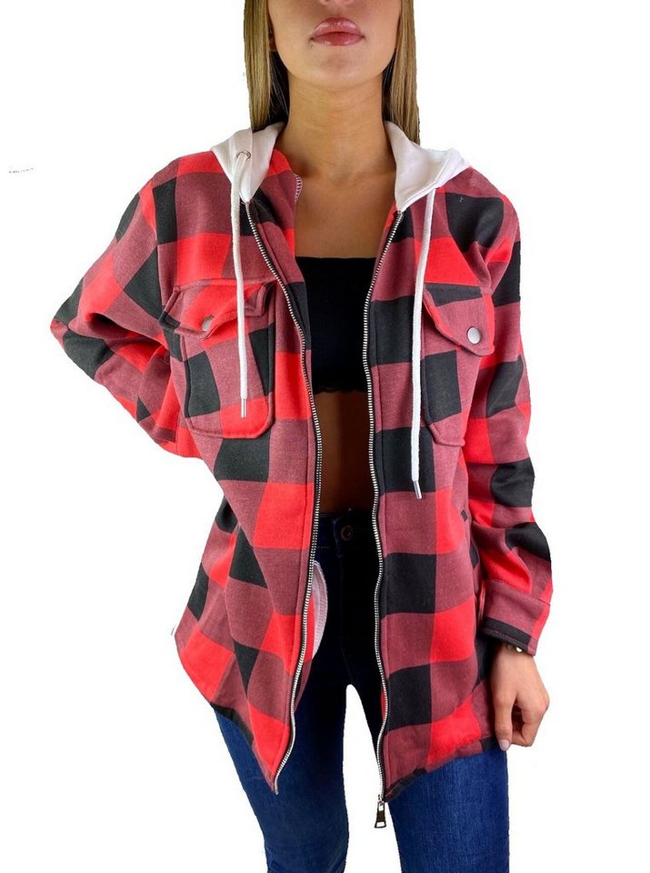 Worldclassca Flanellhemd Worldclassca DAMEN HEMDJACKE KARIERT MIT KAPUZE HOLZFÄLLERHEMD (1-tlg) OVERSIZED HOODIE KAROHEMD BLOGGER XS-XL von Worldclassca