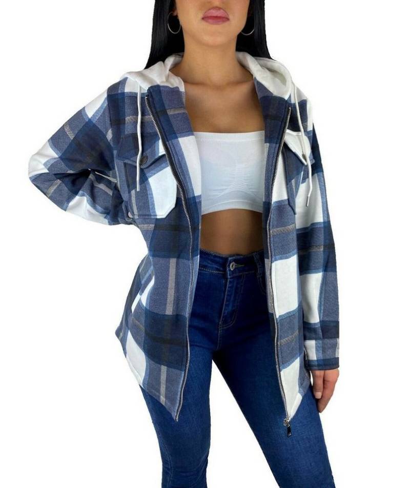 Worldclassca Flanellhemd Worldclassca DAMEN HEMDJACKE KARIERT MIT KAPUZE HOLZFÄLLERHEMD (1-tlg) OVERSIZED HOODIE KAROHEMD BLOGGER XS-XL von Worldclassca