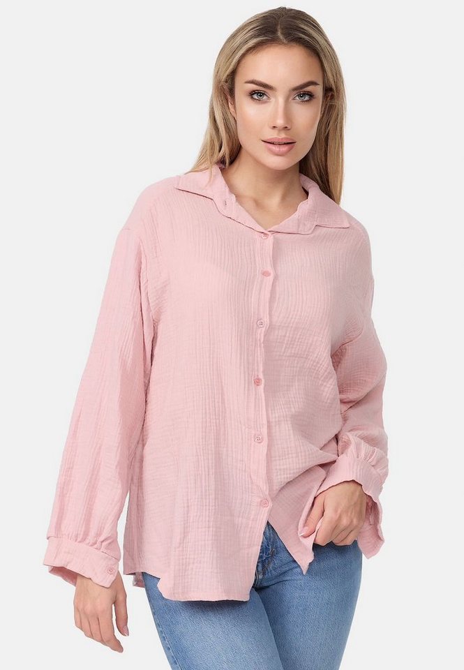 Worldclassca Hemdbluse Worldclassca Bluse Hemdbluse Tunika Sommer Langarm Oberteil Einfarbig von Worldclassca