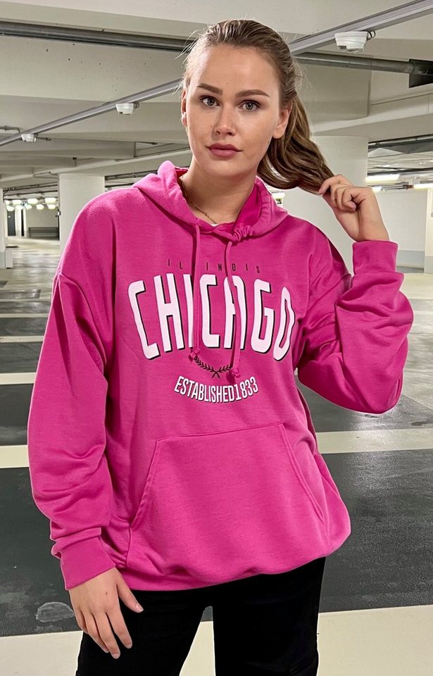 Worldclassca Hoodie Worldclassca Damen Mädchen Oversized Kapuzenpullover Hoodie Lounge Sweatshirt Bedruckt CHICAGO Uni Farben Freizeit Sport Langarmshirt Oberteil Pulli Blogger NEU S-L von Worldclassca