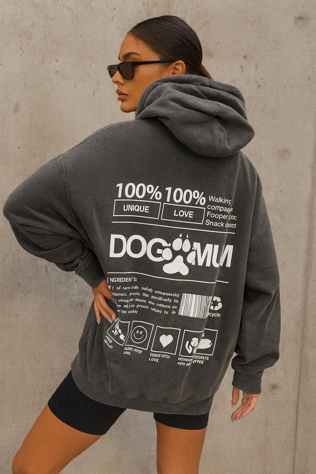 Worldclassca Hoodie Worldclassca Oversized DOG MUM Print Hoodie Kapuzenpullover Sweatshirt Print DOG MUM 100% LOVE WALKING von Worldclassca
