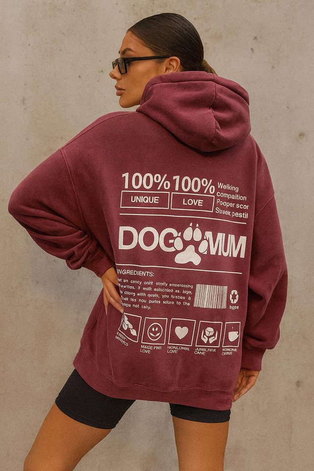 Worldclassca Hoodie Worldclassca Oversized DOG MUM Print Hoodie Kapuzenpullover Sweatshirt Print DOG MUM 100% LOVE WALKING von Worldclassca