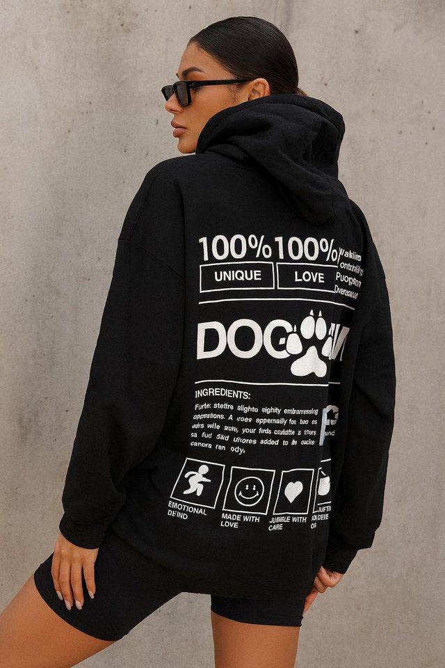 Worldclassca Hoodie Worldclassca Oversized DOG MUM Print Hoodie Kapuzenpullover Sweatshirt Print DOG MUM 100% LOVE WALKING von Worldclassca