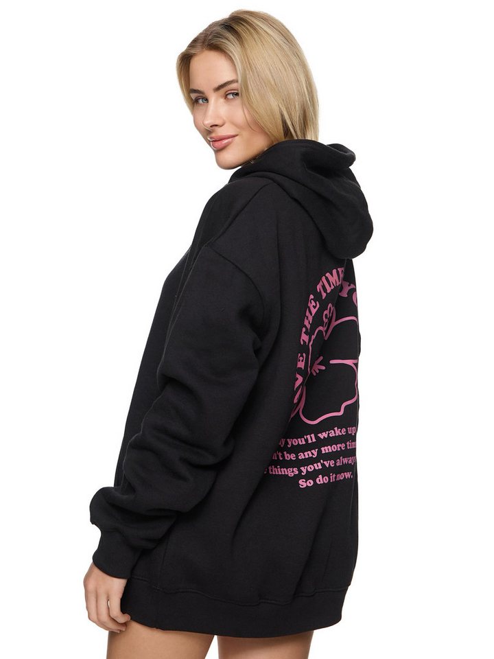 Worldclassca Hoodie Worldclassca Oversized FLOWER Print Hoodie Kapuzenpullover Sweatshirt HAVE THE TIME OF YOUR LIFE von Worldclassca