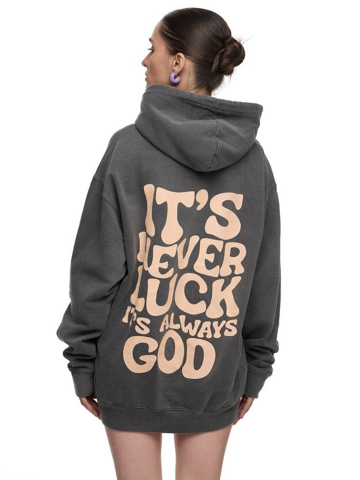 Worldclassca Hoodie Worldclassca Oversized "LUCK" Print Hoodie Kapuzenpullover Sweatshirt PRINT IT`S NEVER LUCK IT`S ALWAYS GOD von Worldclassca