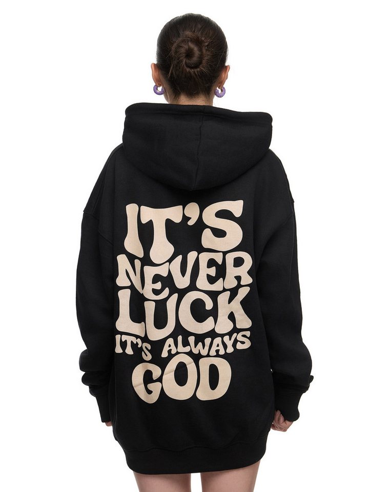 Worldclassca Hoodie Worldclassca Oversized "LUCK" Print Hoodie Kapuzenpullover Sweatshirt PRINT IT`S NEVER LUCK IT`S ALWAYS GOD von Worldclassca