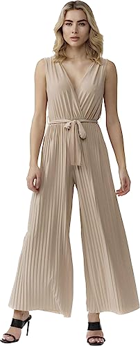 Worldclassca Jumpsuit Pleated Overalls mit Gürtel Ärmellos Casual Sommer Neu (Beige) von Worldclassca